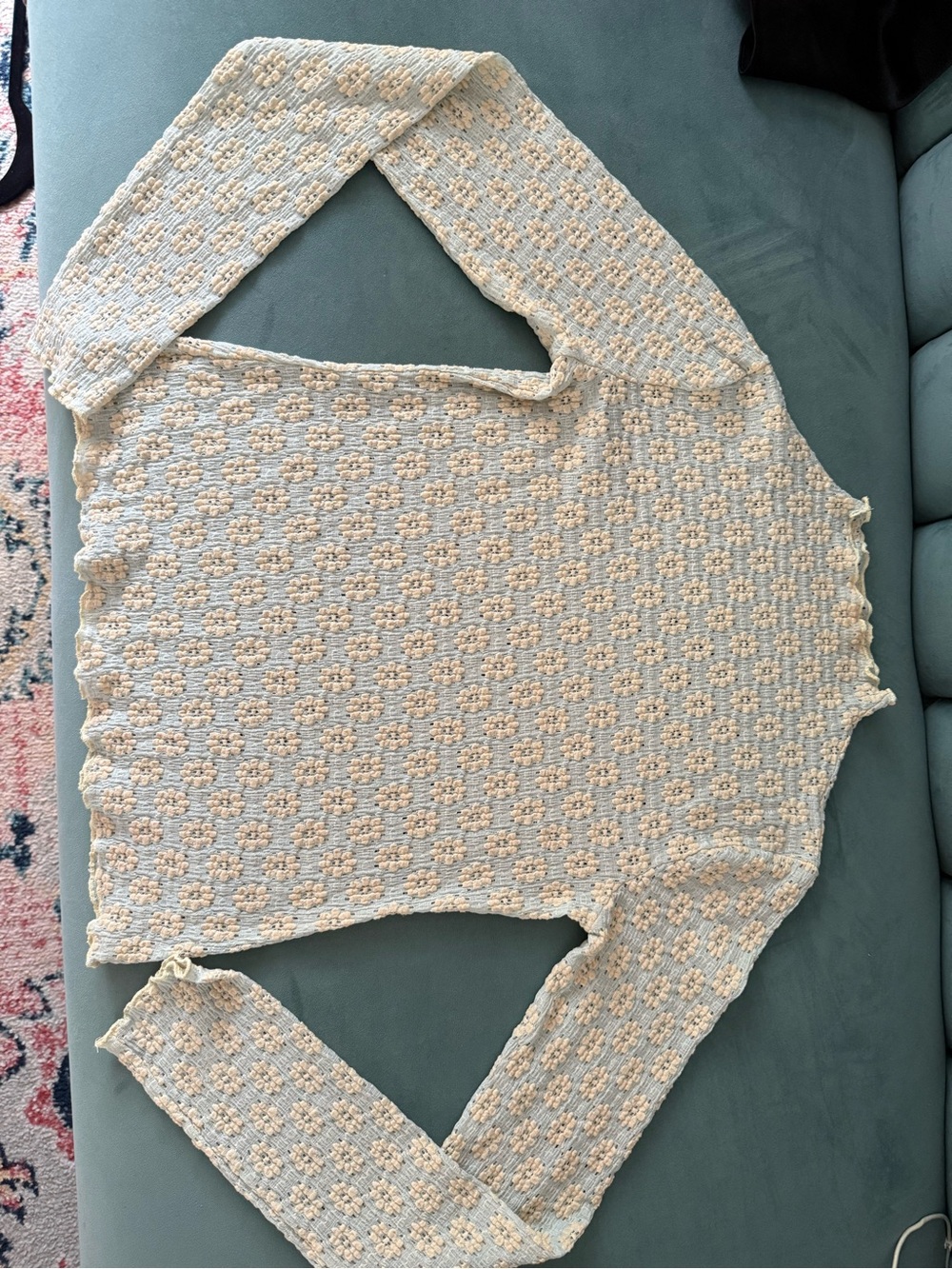 Light yellow and light blue Floral Knit Long-Sleeve Top